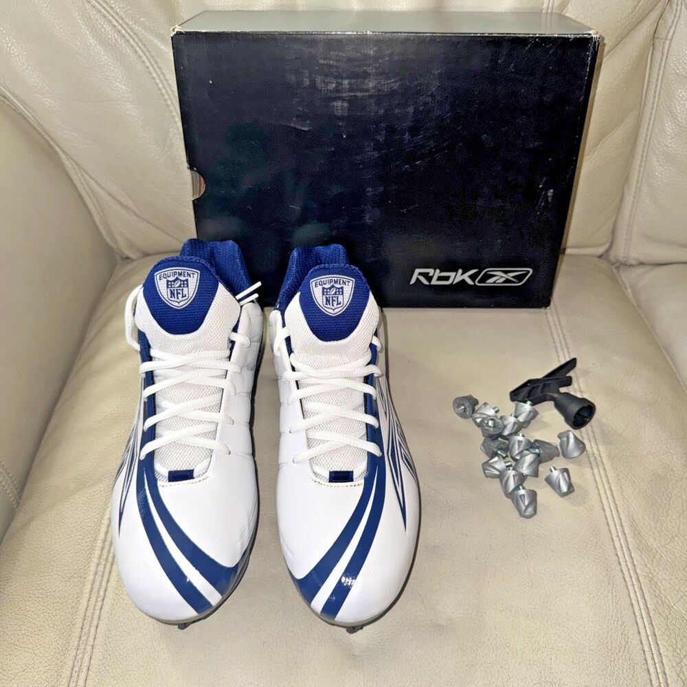 Reebok NFL Cleats Football Mens Size 9.5 Pro Burner Speed Low SD3 White Blue